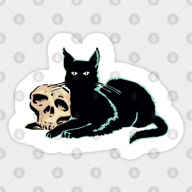 Skull and cat Sticker by Suva